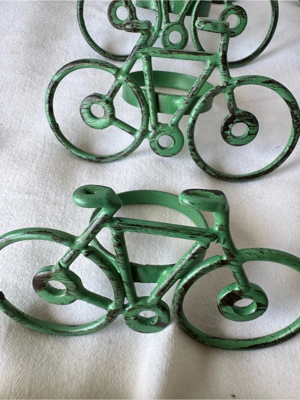 Vintage Green Metal Bicycle Napkin Rings - Set of 8 - Novelty Cottagecore Table